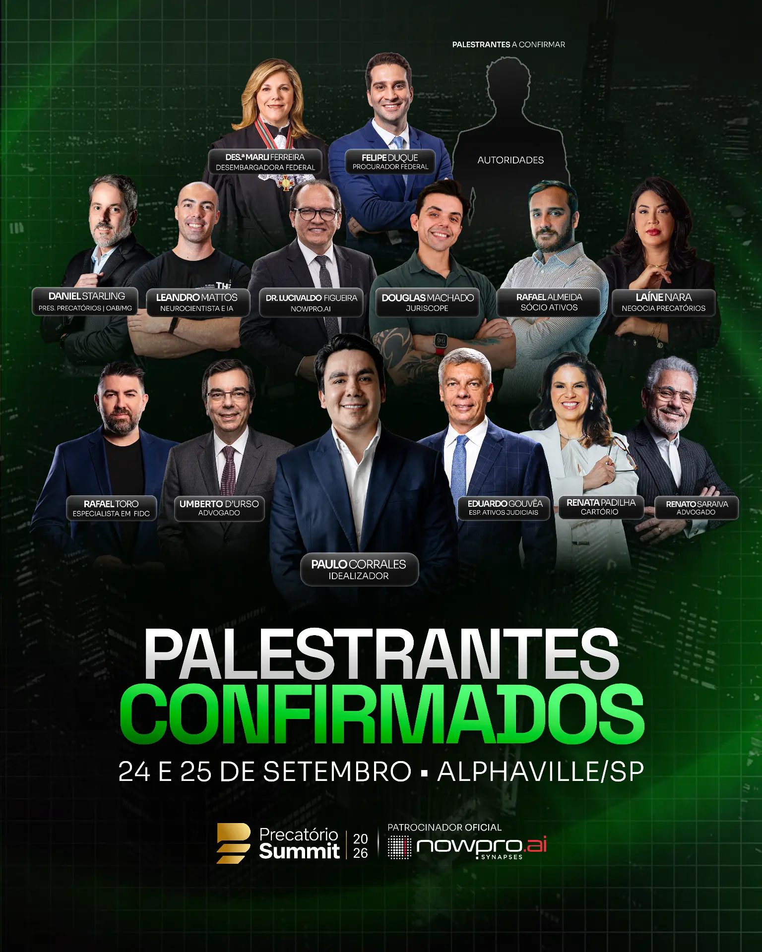 Palestrantes confirmados do Precatório Summit 2026 — 24 e 25 de setembro, Alphaville/SP